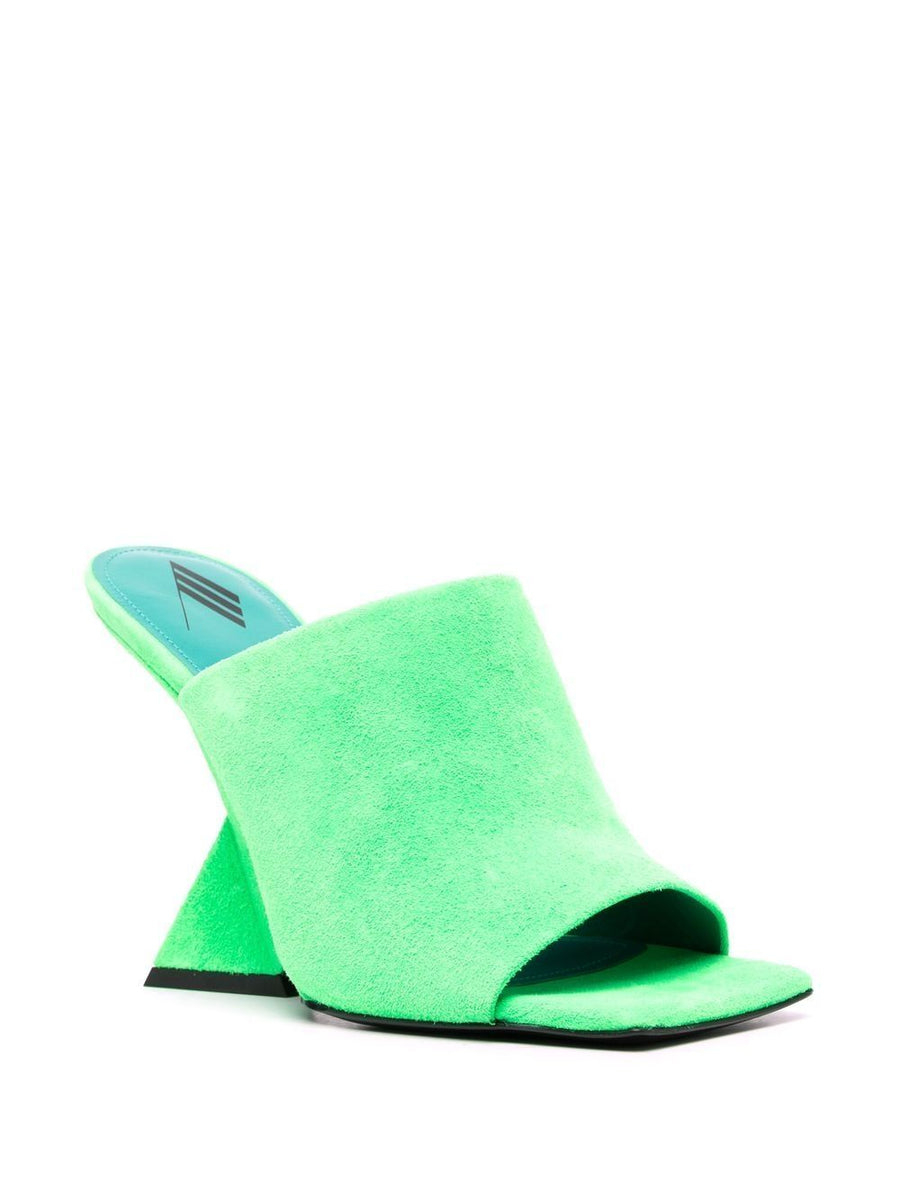 The Attico Cheope 105mm Sandals For Women In Bright Green With Sculpted Heel Architectural Silhouette Luxury Craft