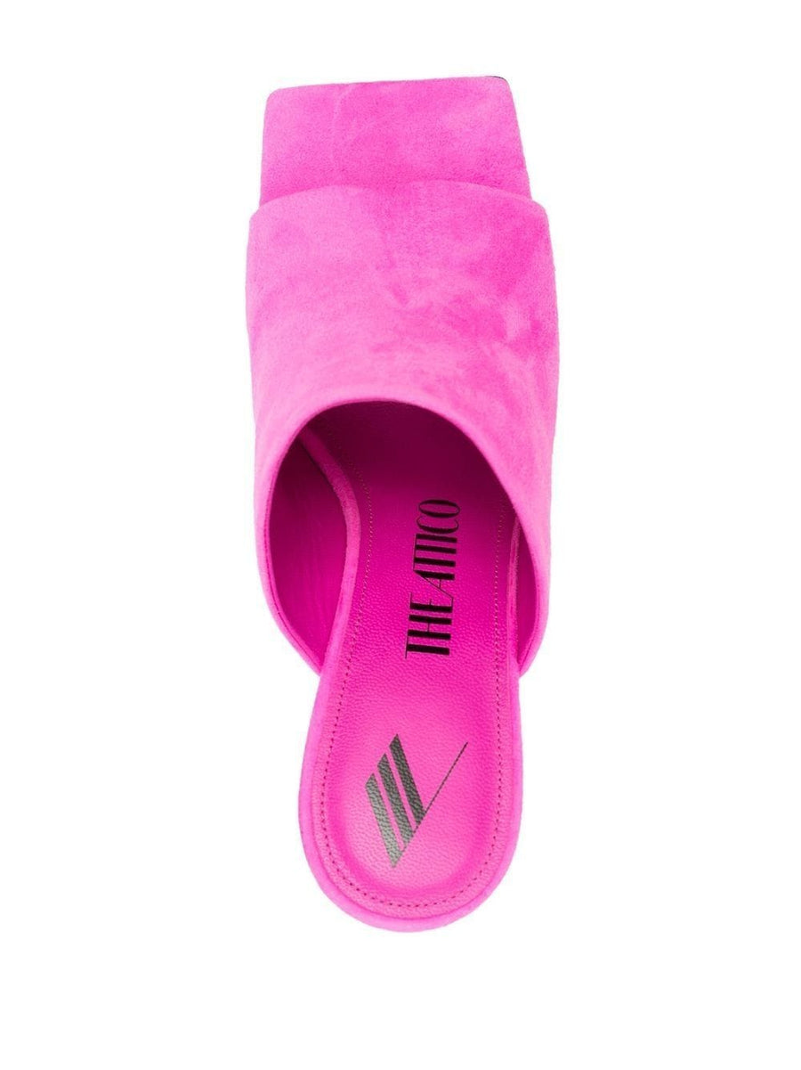 The Attico Cheope 105mm Mules In Fuchsia Calf Leather Square Toe Slip On For Women Day To Night Ready