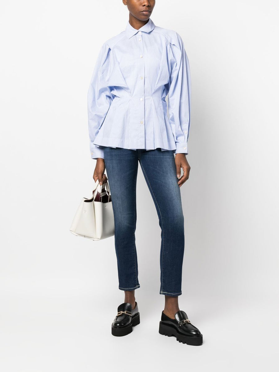 Palmer Harding Striped Cotton Shirt For Women Versatile Work To Weekend Gathered Waist Tailored Ease In Pastel Blue