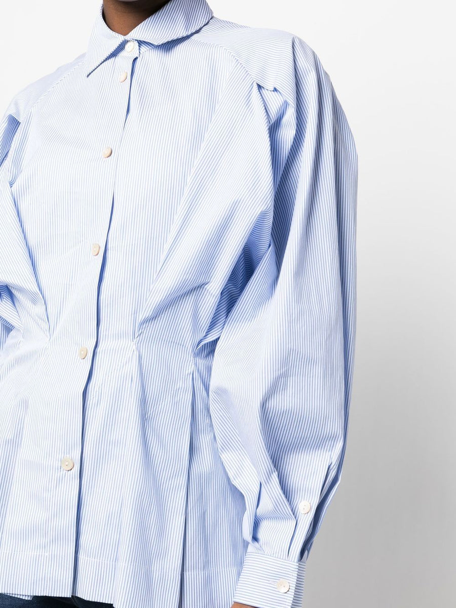 Palmer Harding Striped Cotton Shirt For Women Versatile Work To Weekend Gathered Waist Tailored Ease In Pastel Blue