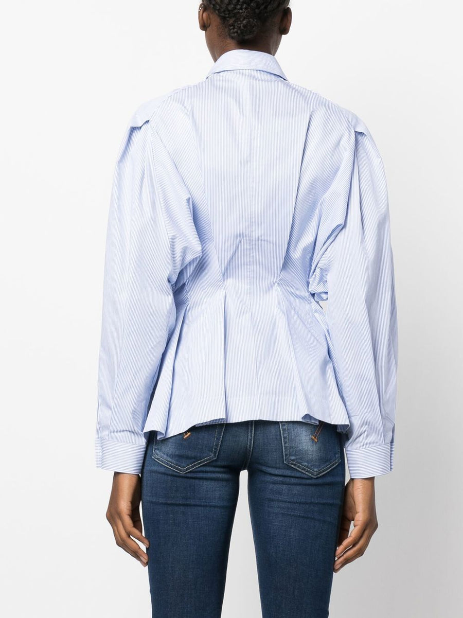 Palmer Harding Striped Cotton Shirt For Women Versatile Work To Weekend Gathered Waist Tailored Ease In Pastel Blue