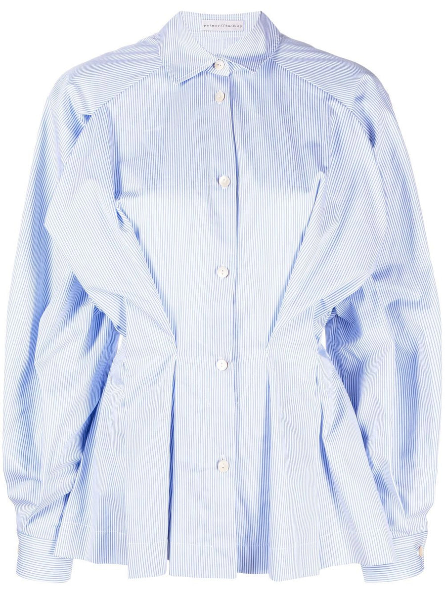 Palmer Harding Striped Cotton Shirt For Women Versatile Work To Weekend Gathered Waist Tailored Ease In Pastel Blue