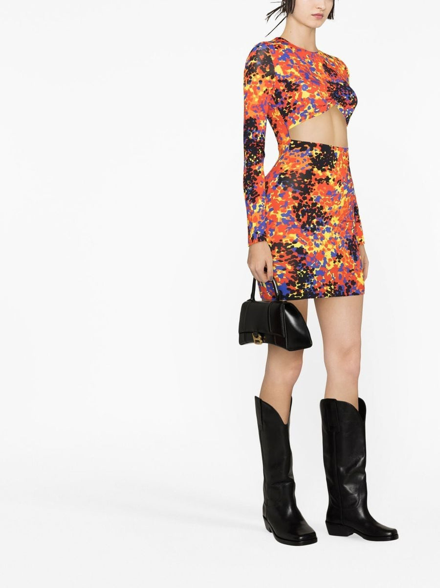 Dsquared2 Printed Cut-Out Mini Dress For Women Bold Cut-Out Detail All-Over Multicolor Print