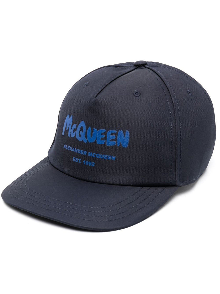 Alexander McQueen Logo Baseball Cap for Men - Premium Five Panel Graffiti Print Front Logo Navy