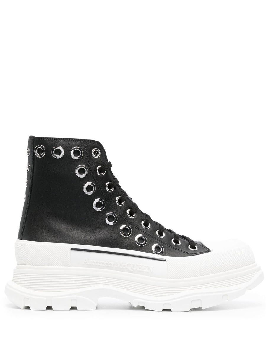 Alexander McQueen Tread Slick Ankle Boots For Men With Premium Calf Leather And Chunky Rubber Sole