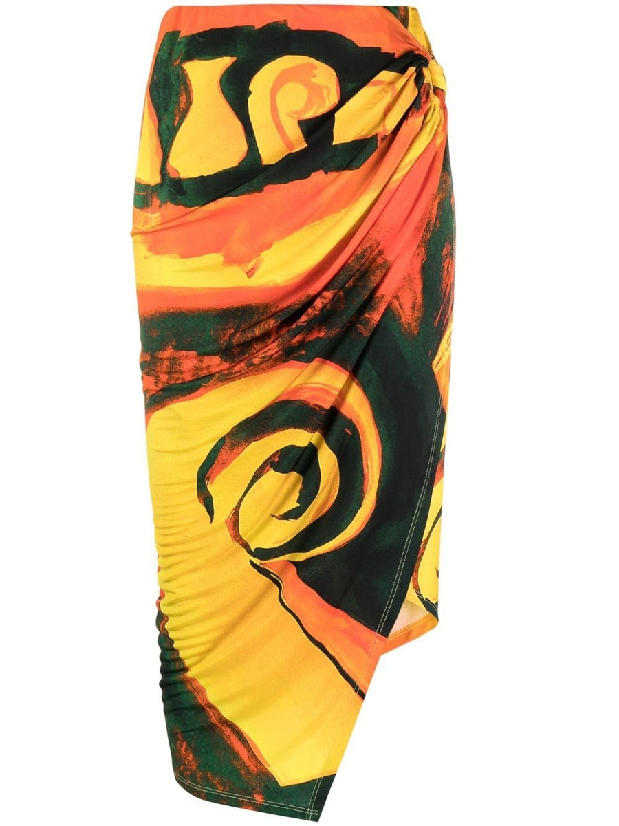Louisa Ballou Long Printed Draped Skirt For Women Multicolor Resort Wear Wrap Silhouette