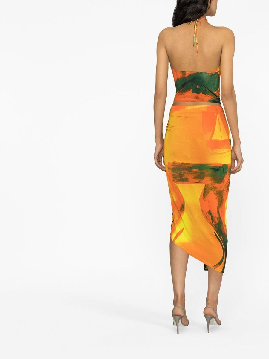 Louisa Ballou Long Printed Draped Skirt For Women Multicolor Resort Wear Wrap Silhouette