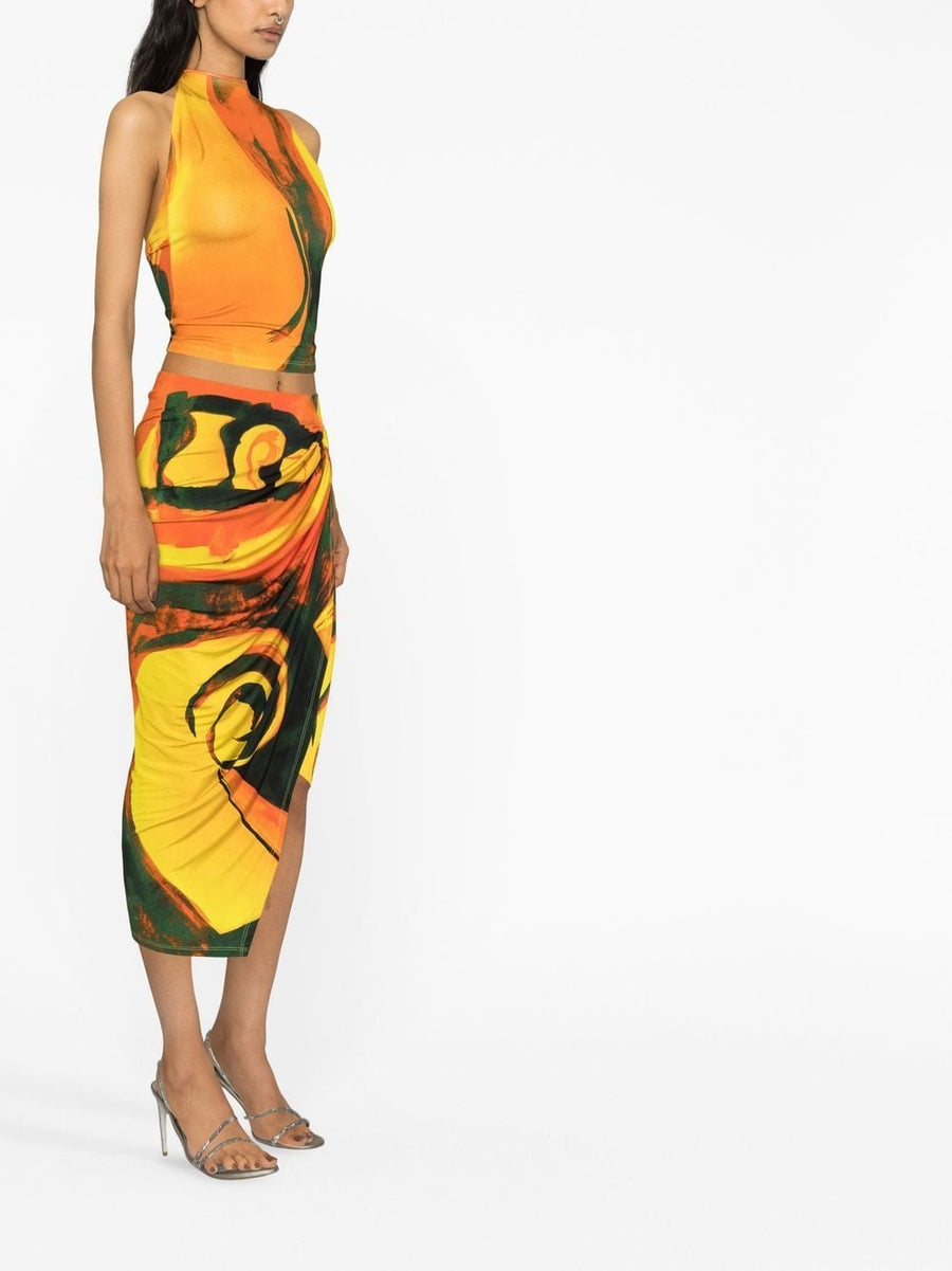 Louisa Ballou Long Printed Draped Skirt For Women Multicolor Resort Wear Wrap Silhouette