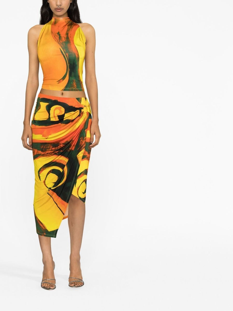 Louisa Ballou Long Printed Draped Skirt For Women Multicolor Resort Wear Wrap Silhouette