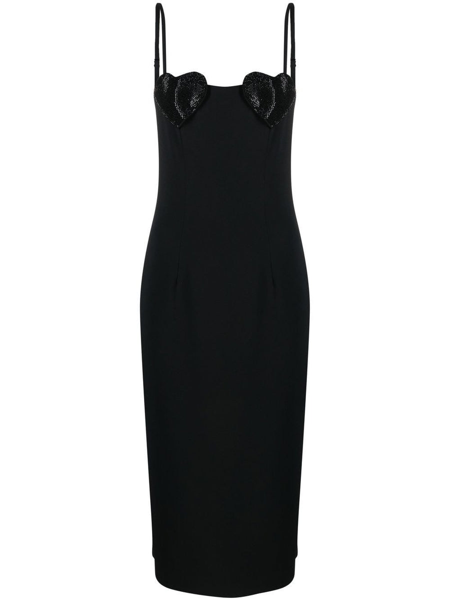 Blumarine Rhinestones Embellished Black Dress for Women Featuring Adjustable Straps and Mid Length Square Neckline