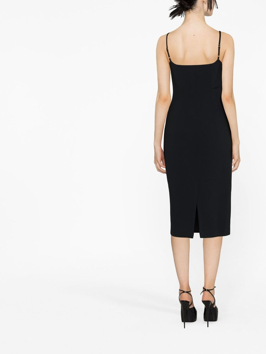 Blumarine Rhinestones Embellished Black Dress for Women Featuring Adjustable Straps and Mid Length Square Neckline