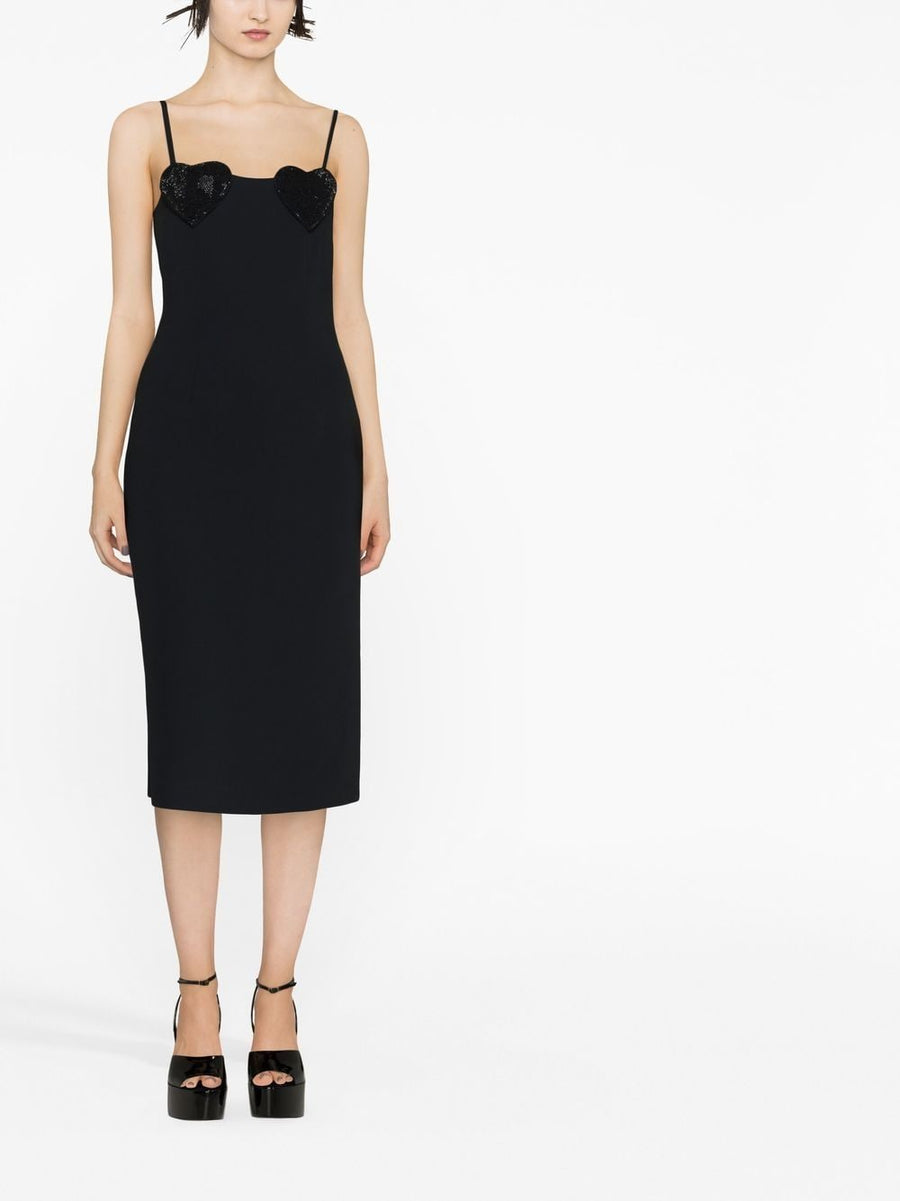 Blumarine Rhinestones Embellished Black Dress for Women Featuring Adjustable Straps and Mid Length Square Neckline