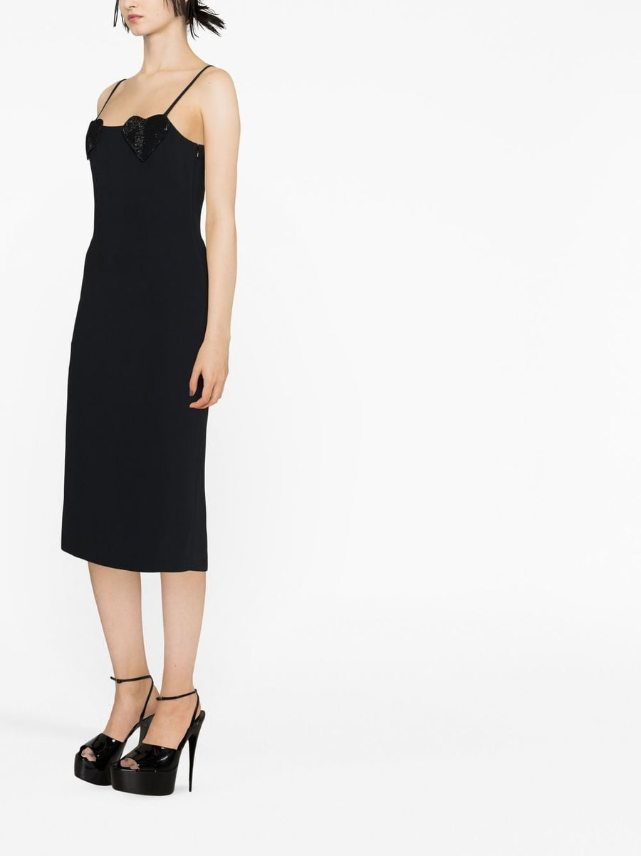 Blumarine Rhinestones Embellished Black Dress for Women Featuring Adjustable Straps and Mid Length Square Neckline