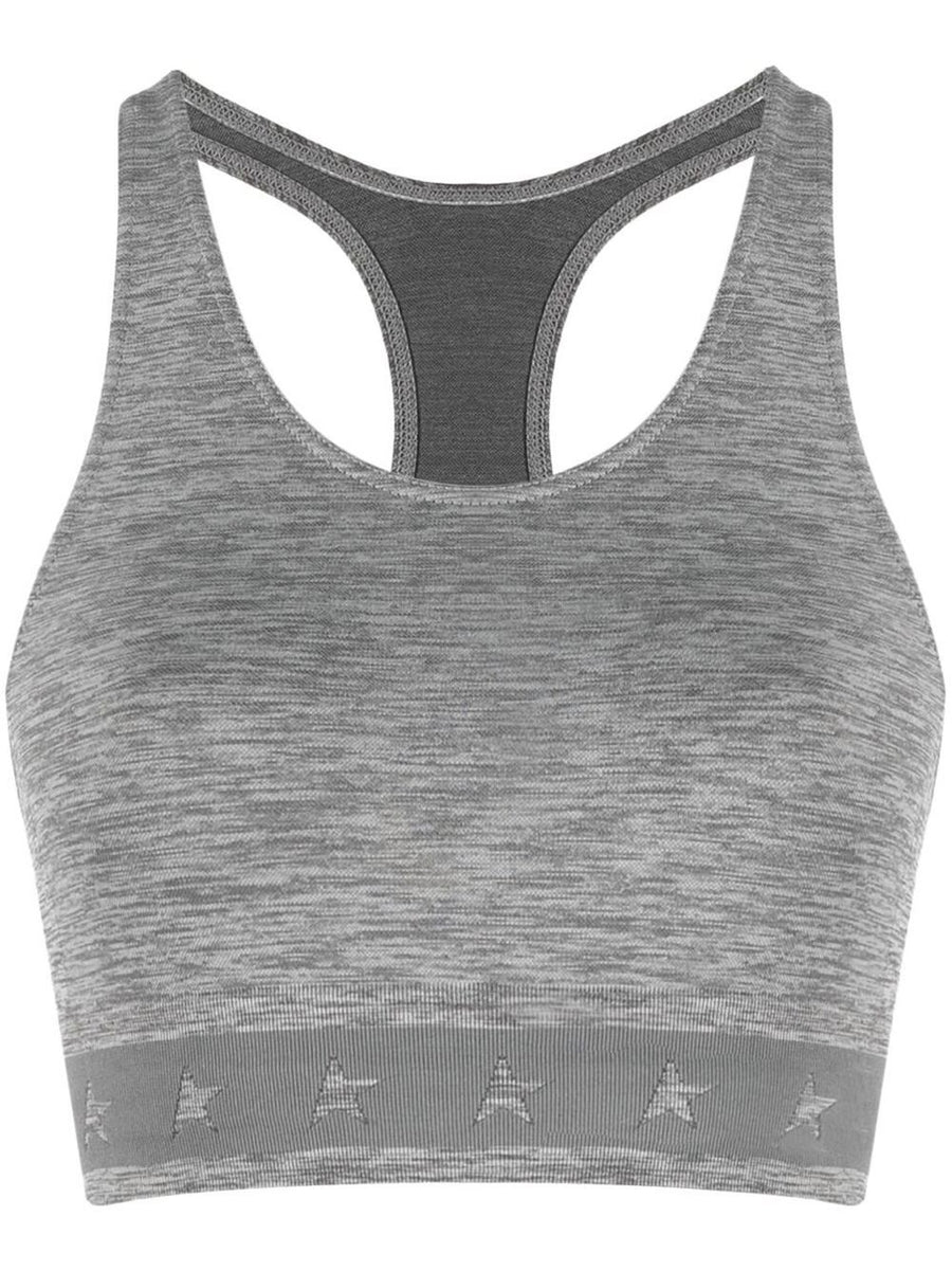 Golden Goose Racerback Top for Women Luxurious Cropped Grey Athleisure Tee With Signature Star Logo