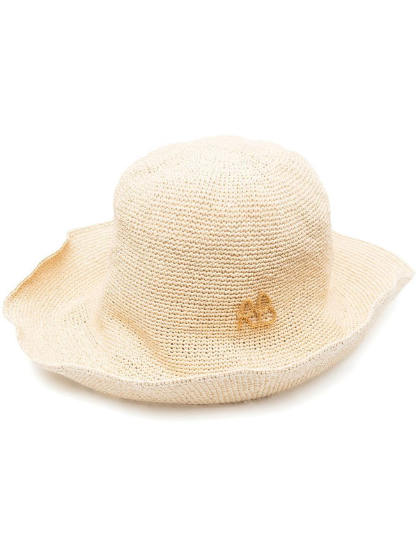 Ruslan Baginskiy Beige Straw Hat With Embroidered Logo And Wide Brim
