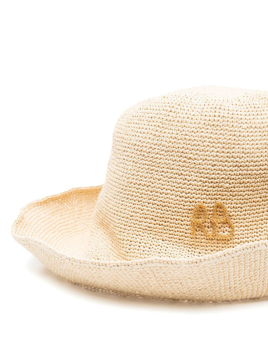Ruslan Baginskiy Beige Straw Hat With Embroidered Logo And Wide Brim