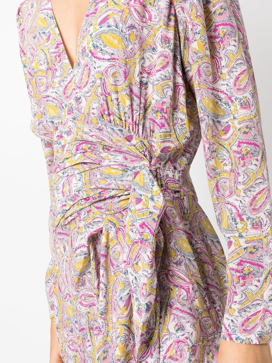 IRO Taro Short Wrap Silk Dress Graphic Print Beige Mini Dress For Women Chic Elegant Party Wear