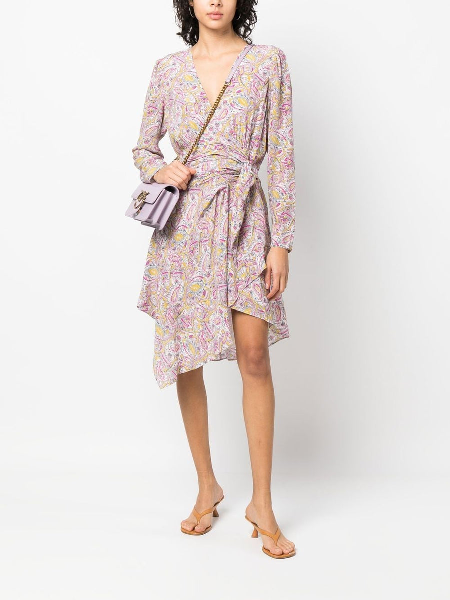 IRO Taro Short Wrap Silk Dress Graphic Print Beige Mini Dress For Women Chic Elegant Party Wear