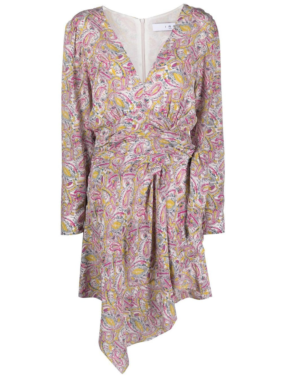 IRO Taro Short Wrap Silk Dress Graphic Print Beige Mini Dress For Women Chic Elegant Party Wear