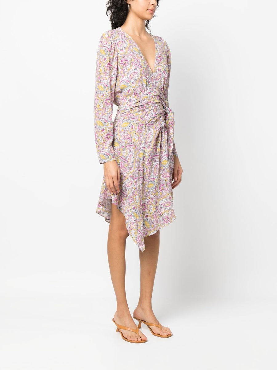 IRO Taro Short Wrap Silk Dress Graphic Print Beige Mini Dress For Women Chic Elegant Party Wear