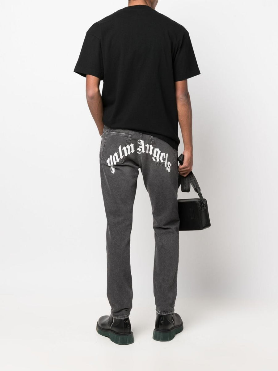 Palm Angels Curved Logo Denim Jeans For Men Premium Urban Straight Leg Mid Rise Signature Look