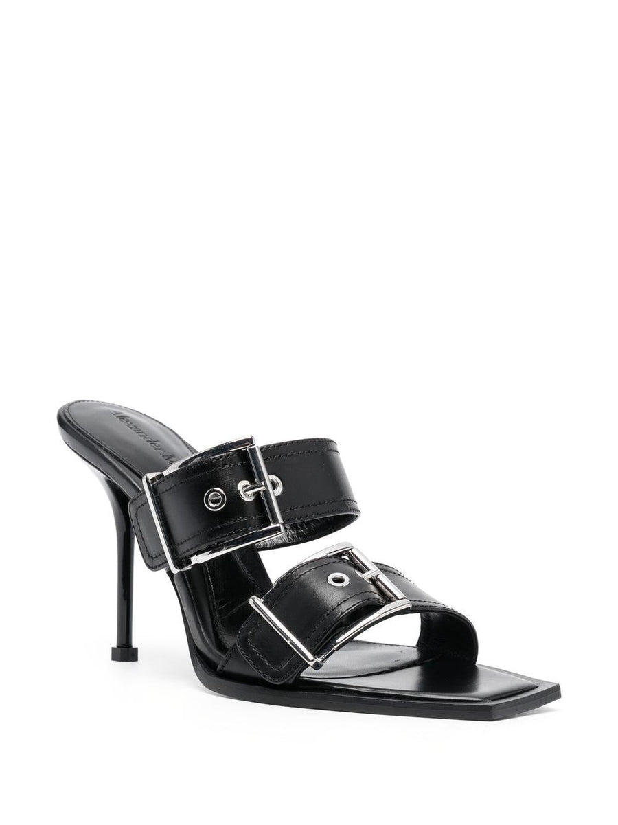 Alexander McQueen Buckled Leather Sandals 100mm Heel Bold Designer Evening Wear For Women
