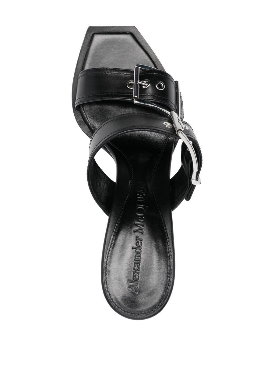 Alexander McQueen Buckled Leather Sandals 100mm Heel Bold Designer Evening Wear For Women