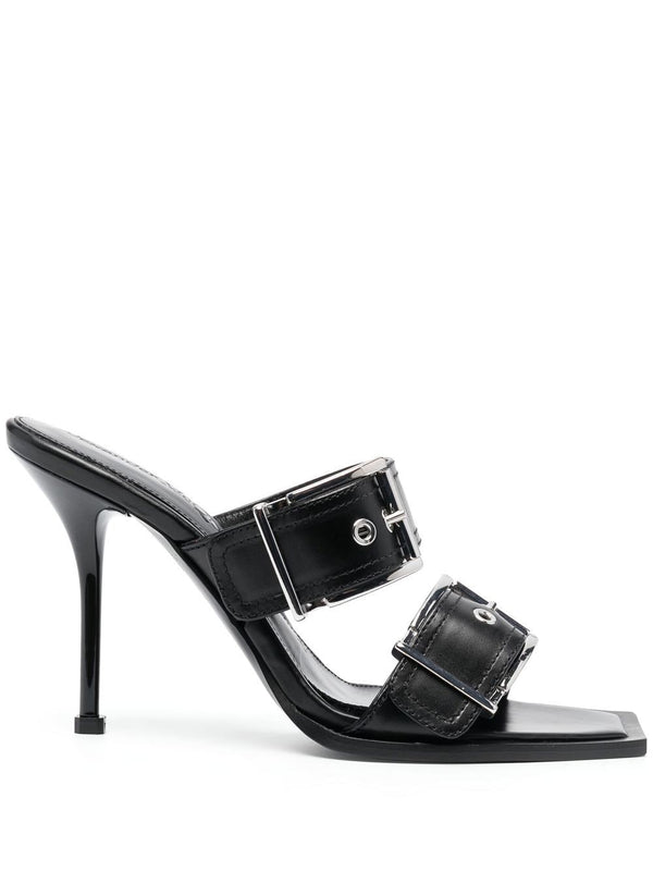 Alexander McQueen Buckled Leather Sandals 100mm Heel Bold Designer Evening Wear For Women