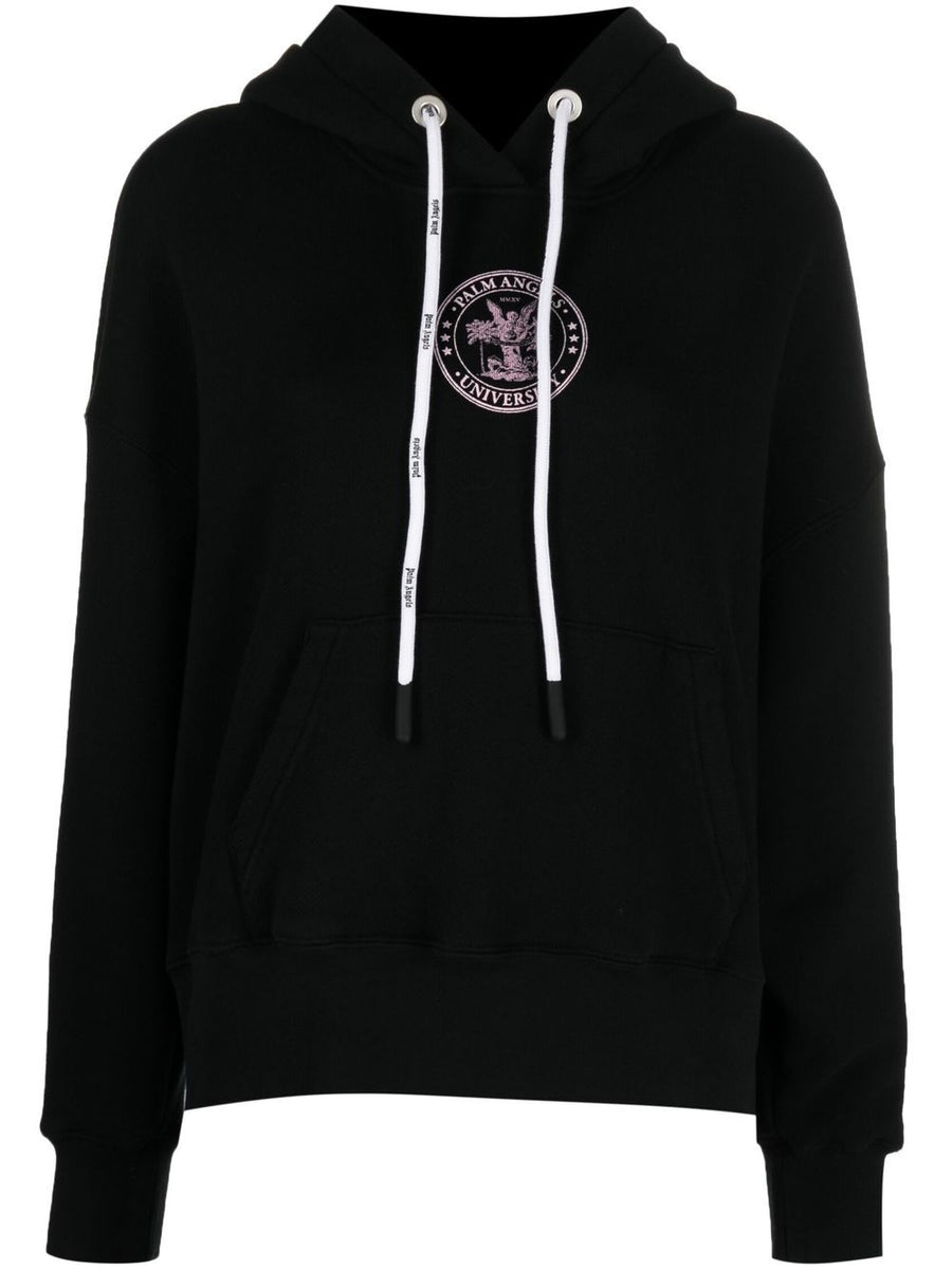 Palm Angels College Classic Hoodie Black Cotton With Bold Logo Print For Fans Of Streetwear