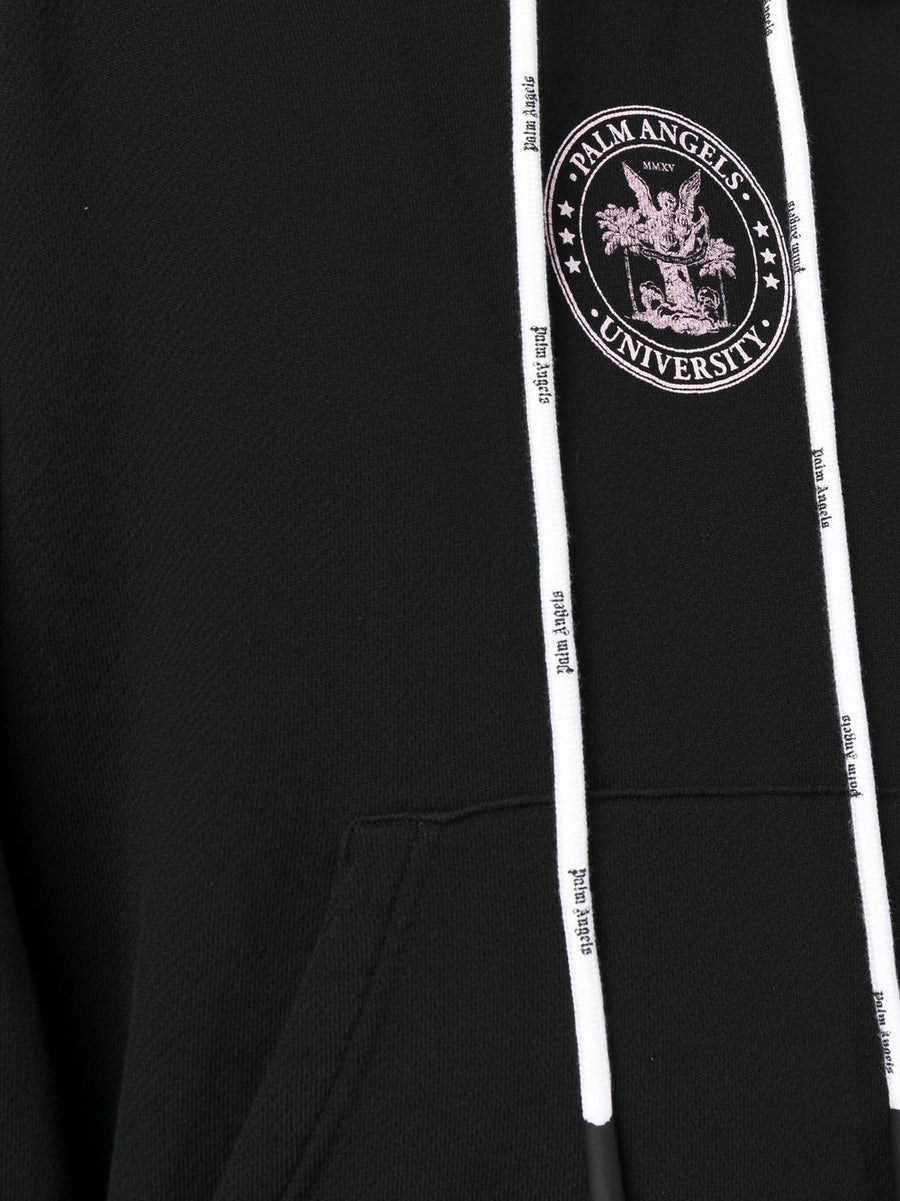 Palm Angels College Classic Hoodie Black Cotton With Bold Logo Print For Fans Of Streetwear