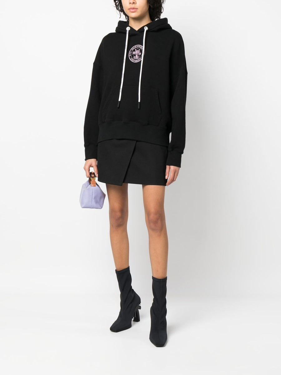 Palm Angels College Classic Hoodie Black Cotton With Bold Logo Print For Fans Of Streetwear