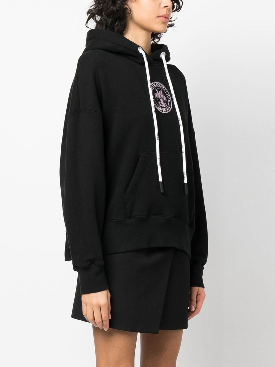 Palm Angels College Classic Hoodie Black Cotton With Bold Logo Print For Fans Of Streetwear