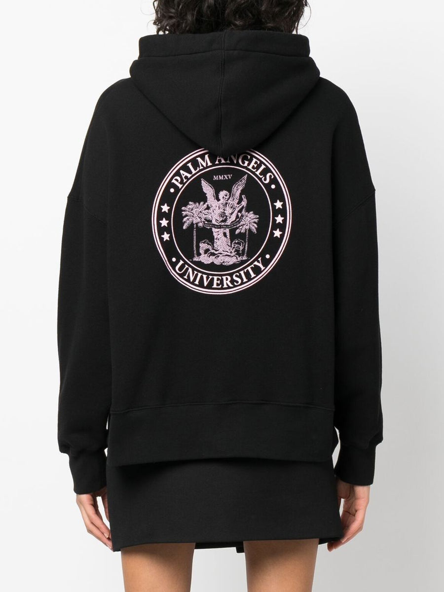 Palm Angels College Classic Hoodie Black Cotton With Bold Logo Print For Fans Of Streetwear