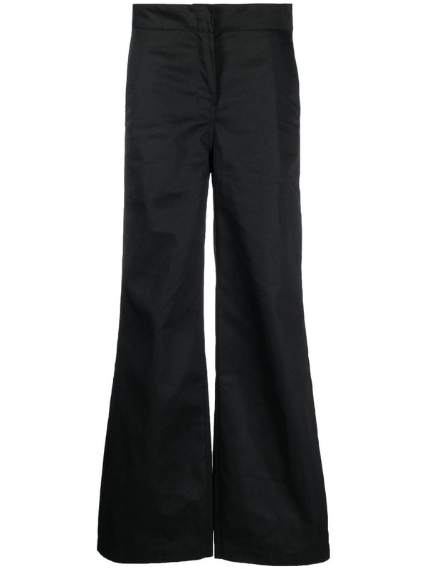 Palm Angels Flare Leg Trousers Reversed Logo Waistband Cotton Blend Bold Luxury For Women Statement Silhouette