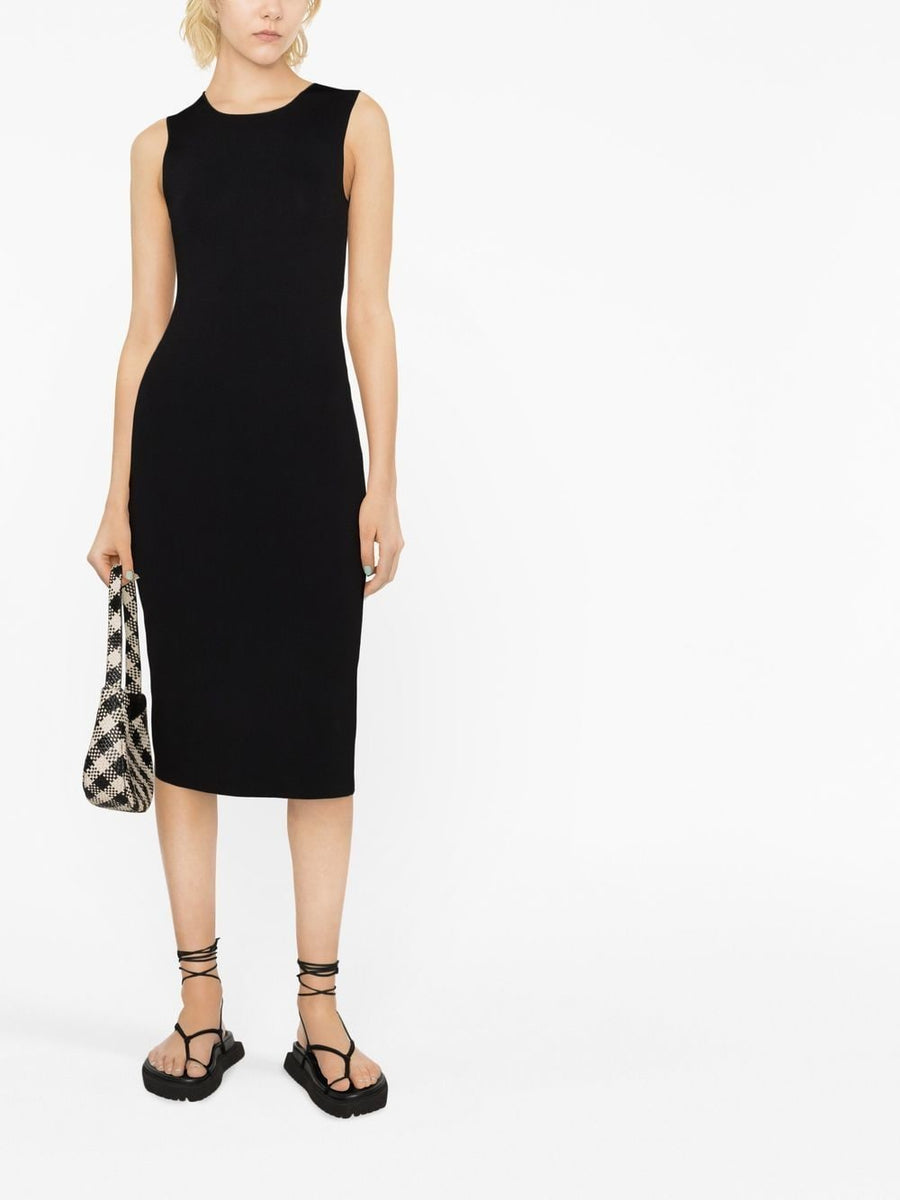 Parosh Knitted Midi Dress Black With Stretch For Women Sleek Contemporary Silhouette
