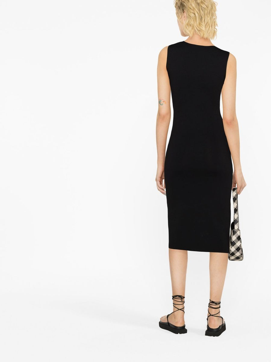 Parosh Knitted Midi Dress Black With Stretch For Women Sleek Contemporary Silhouette