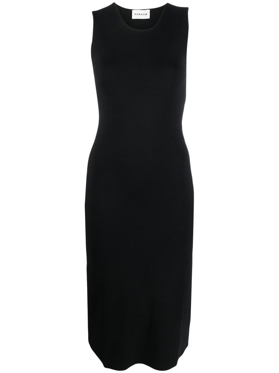 Parosh Knitted Midi Dress Black With Stretch For Women Sleek Contemporary Silhouette