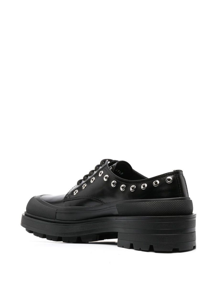 Alexander McQueen Derby Boots For Men With Chunky Sole In Black Calf Leather With Premium Craftsmanship