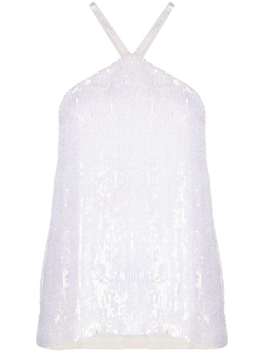 Sequined Halterneck Top White By P.A.R.O.S.H. For Women Evening Wear With Criss Cross Back