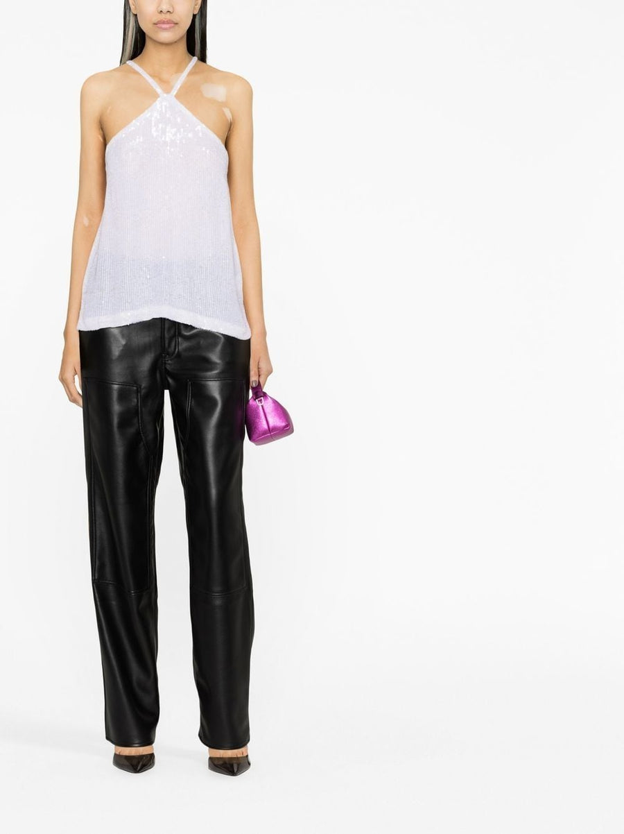 Sequined Halterneck Top White By P.A.R.O.S.H. For Women Evening Wear With Criss Cross Back