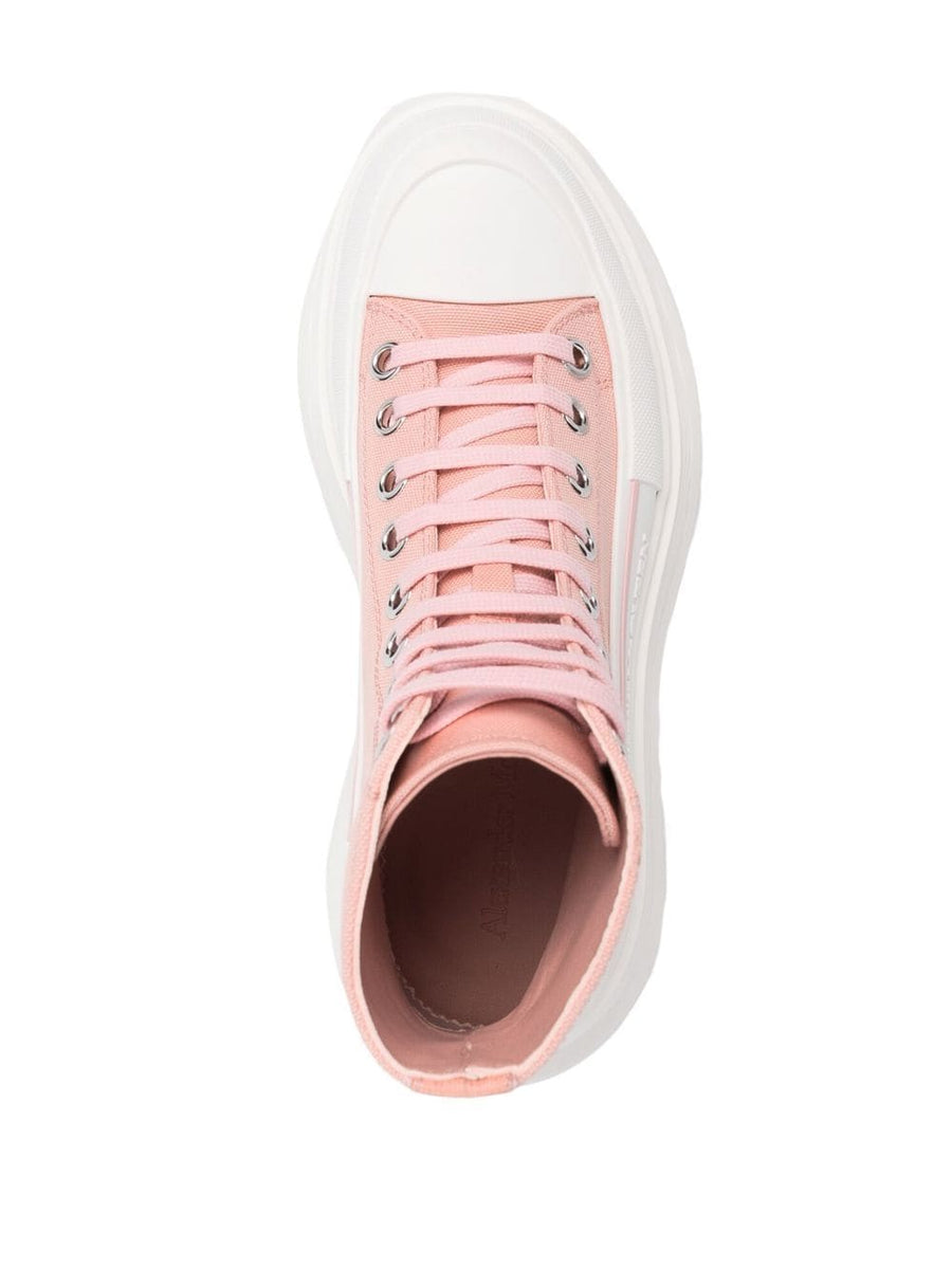 Alexander McQueen Tread Slick Ankle Boots For Women With Premium Fabric And Lace Closure For Modern Edge Pink White