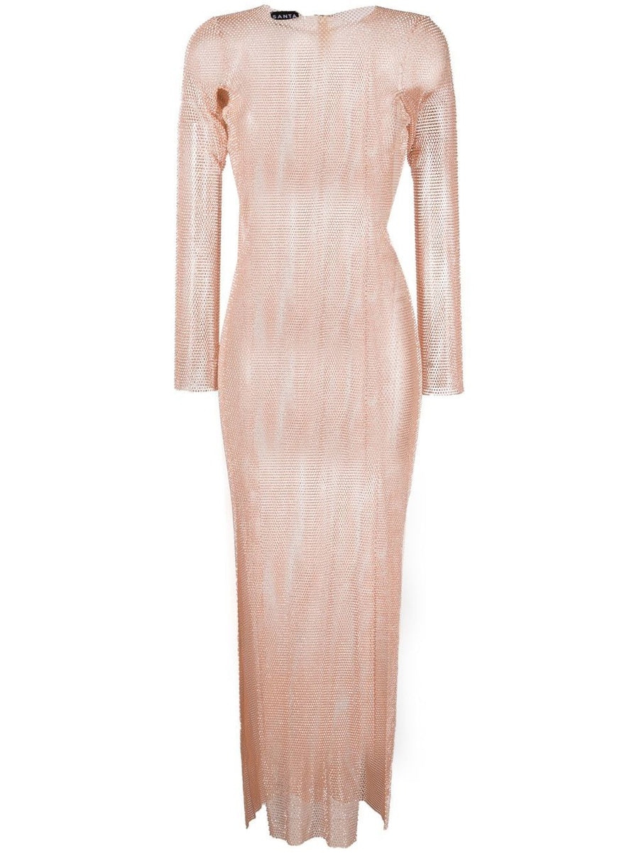 Santa Brand Rhinestone Embellished Sheer Maxi Dress Powder Pink For Women Elegant Eveningwear One Size