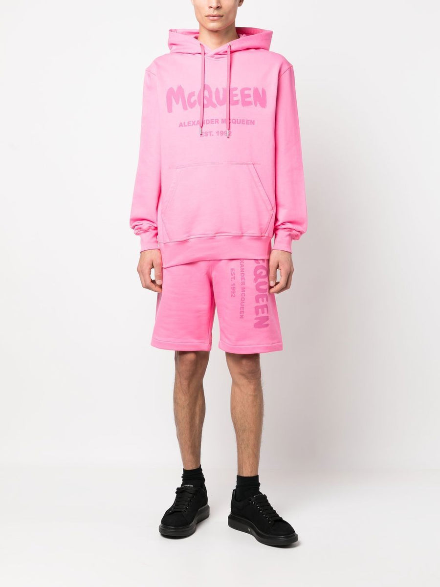 Alexander McQueen Bold Graffiti Print Track Shorts For Men Elastic Waistband 100 Percent Cotton