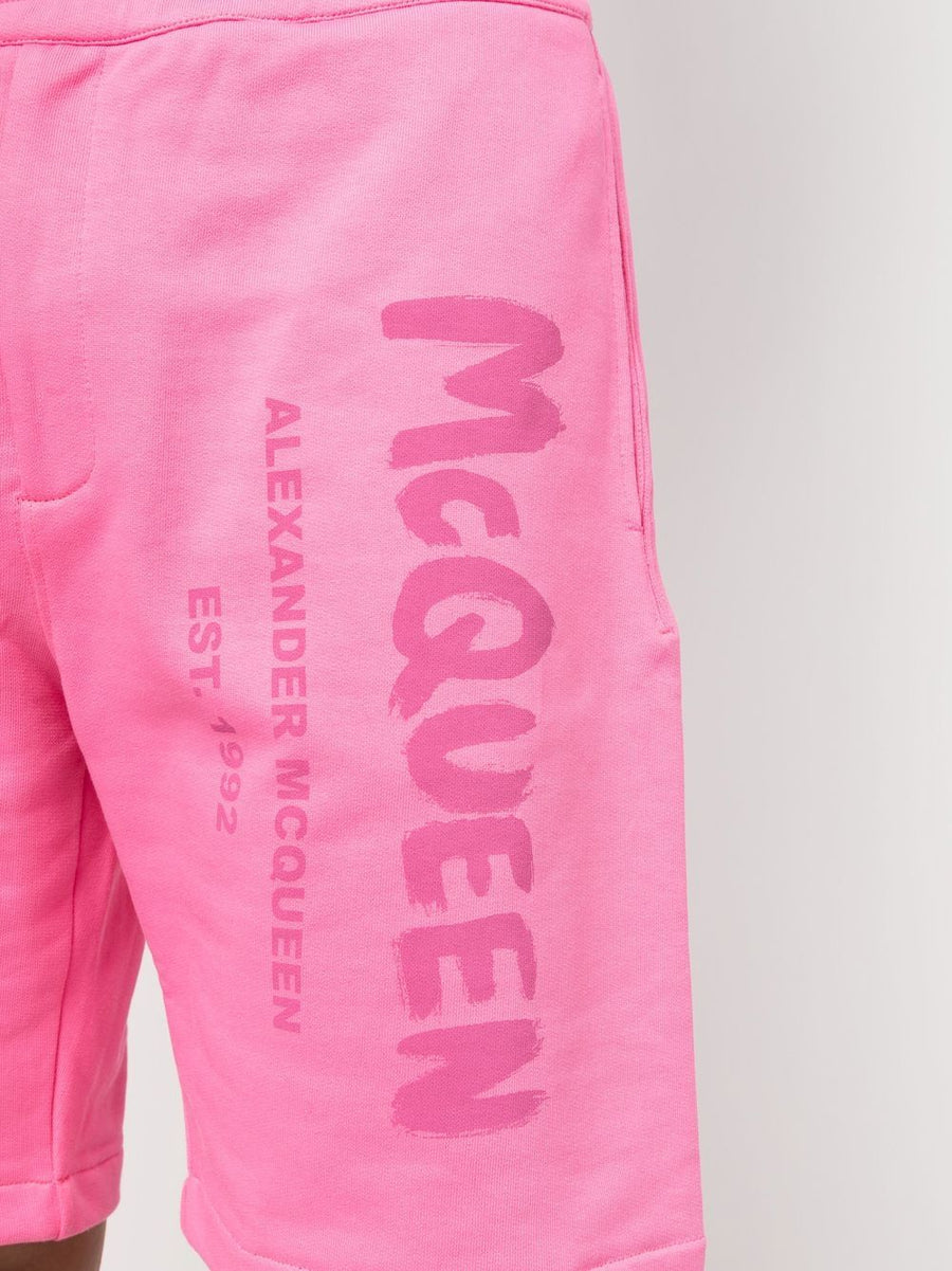 Alexander McQueen Bold Graffiti Print Track Shorts For Men Elastic Waistband 100 Percent Cotton