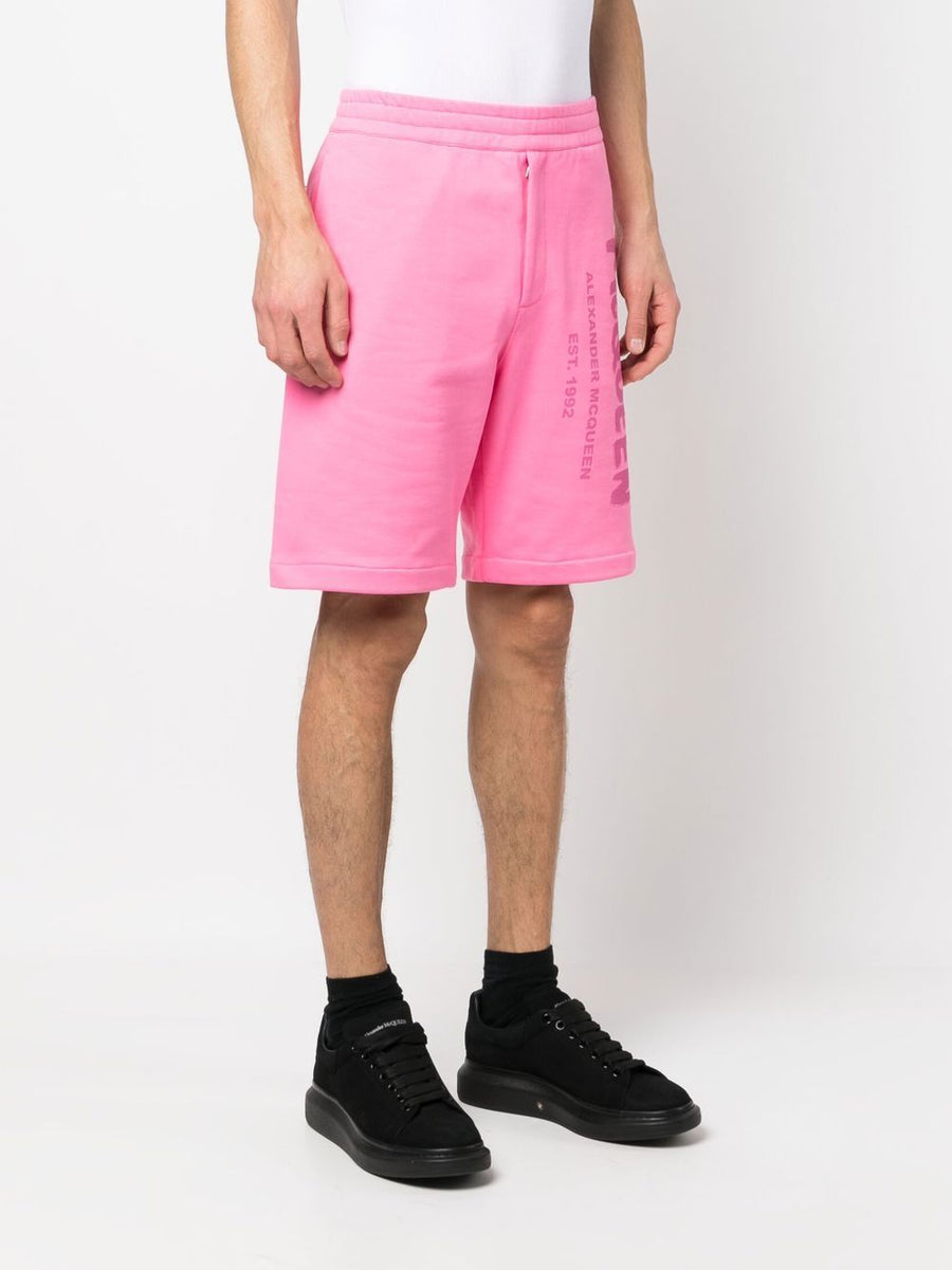 Alexander McQueen Bold Graffiti Print Track Shorts For Men Elastic Waistband 100 Percent Cotton