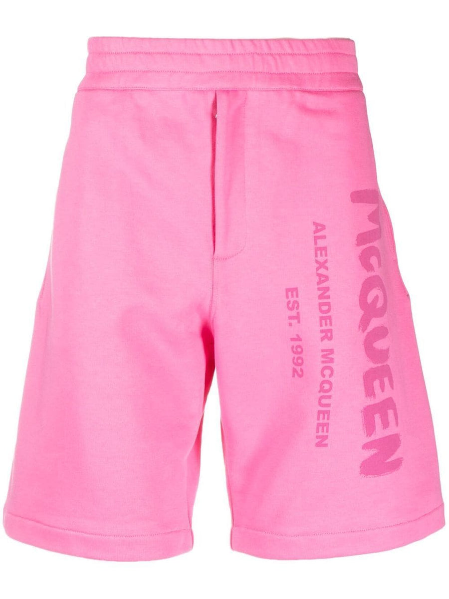 Alexander McQueen Bold Graffiti Print Track Shorts For Men Elastic Waistband 100 Percent Cotton