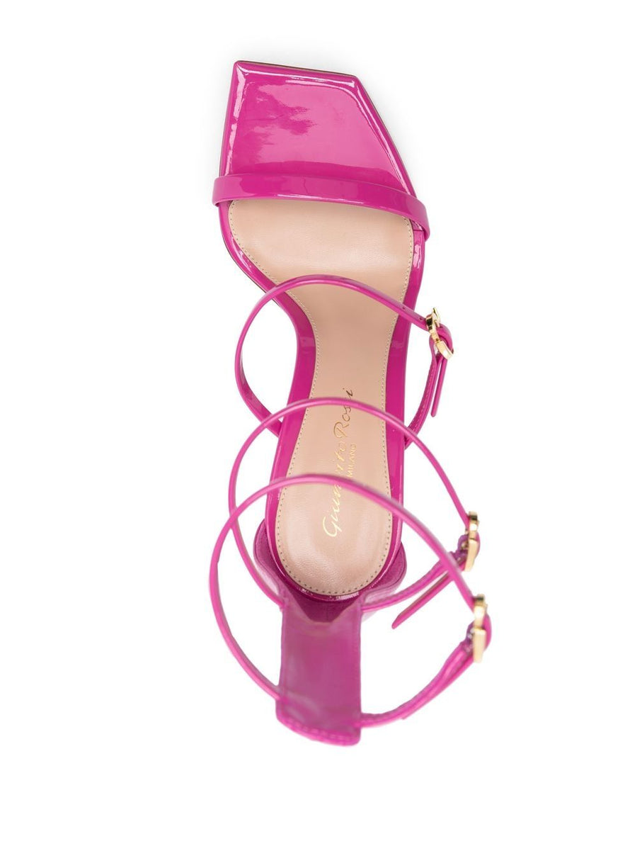 Gianvito Rossi Ribbon Uptown Patent Sandals For Women Open Toe Ankle Strap 11cm Heel Fuchsia