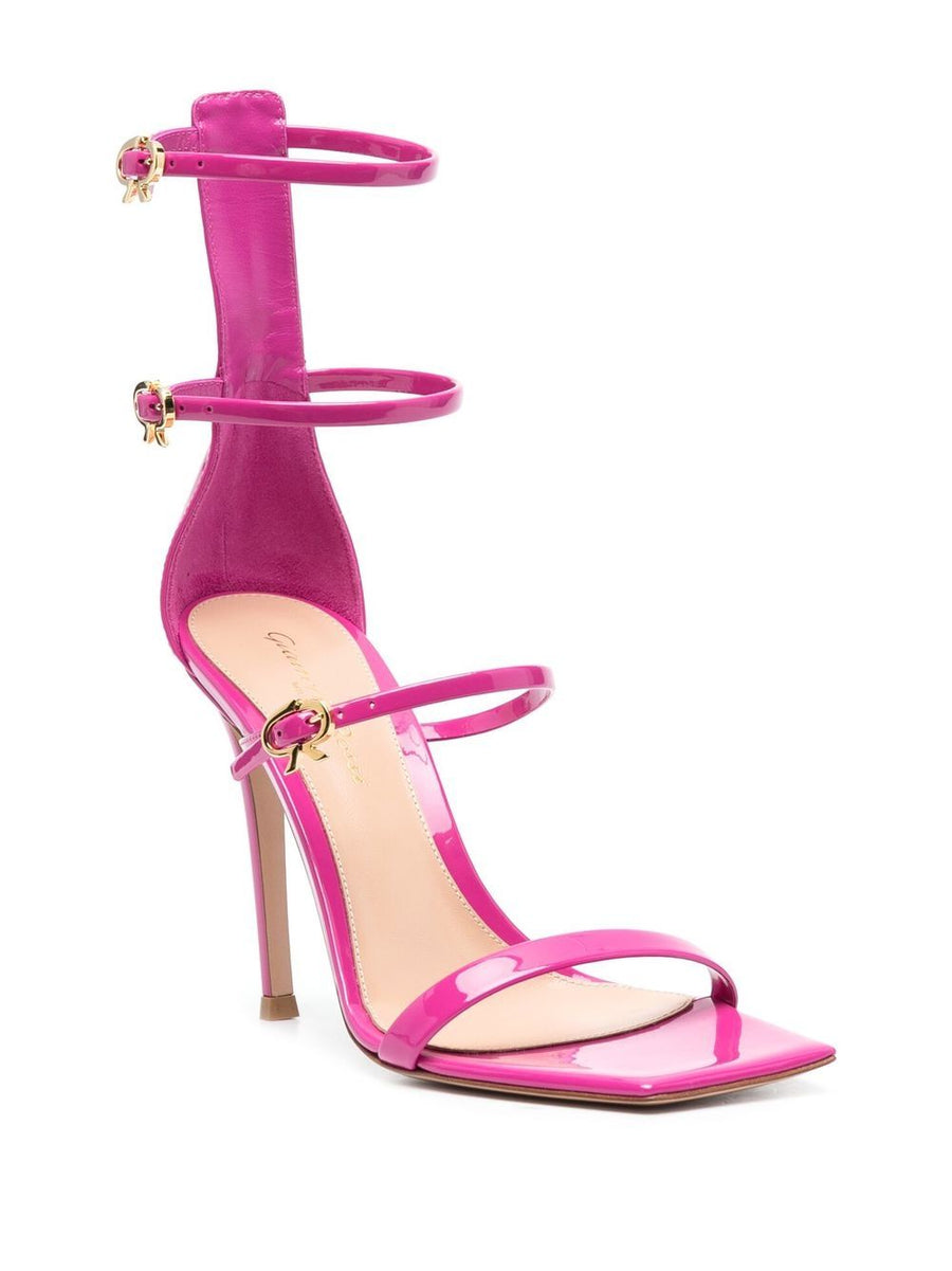 Gianvito Rossi Ribbon Uptown Patent Sandals For Women Open Toe Ankle Strap 11cm Heel Fuchsia