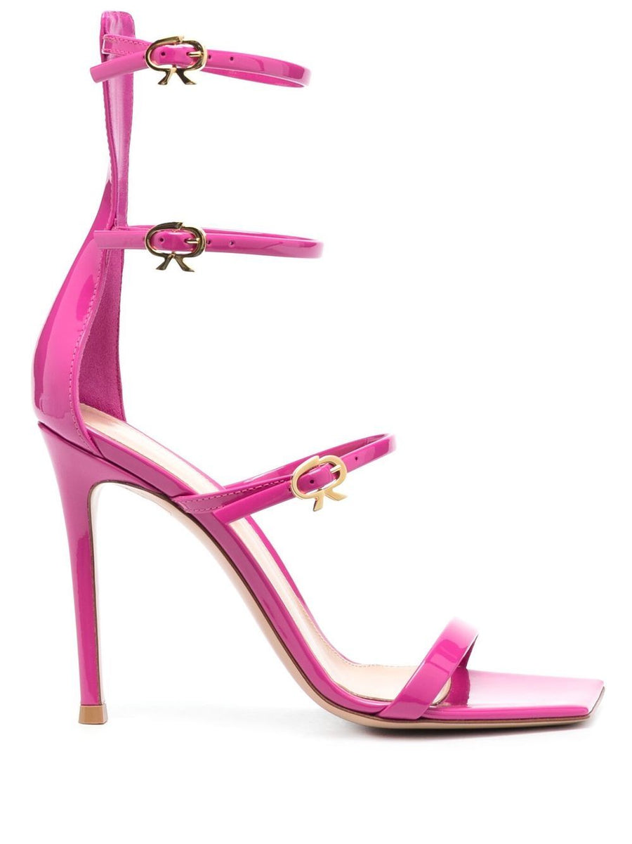 Gianvito Rossi Ribbon Uptown Patent Sandals For Women Open Toe Ankle Strap 11cm Heel Fuchsia