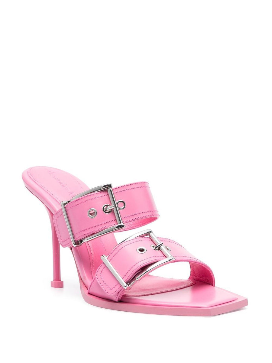 Alexander McQueen Rose Pink Buckle Detail Sandals Calf Leather For Women Luxury Edition